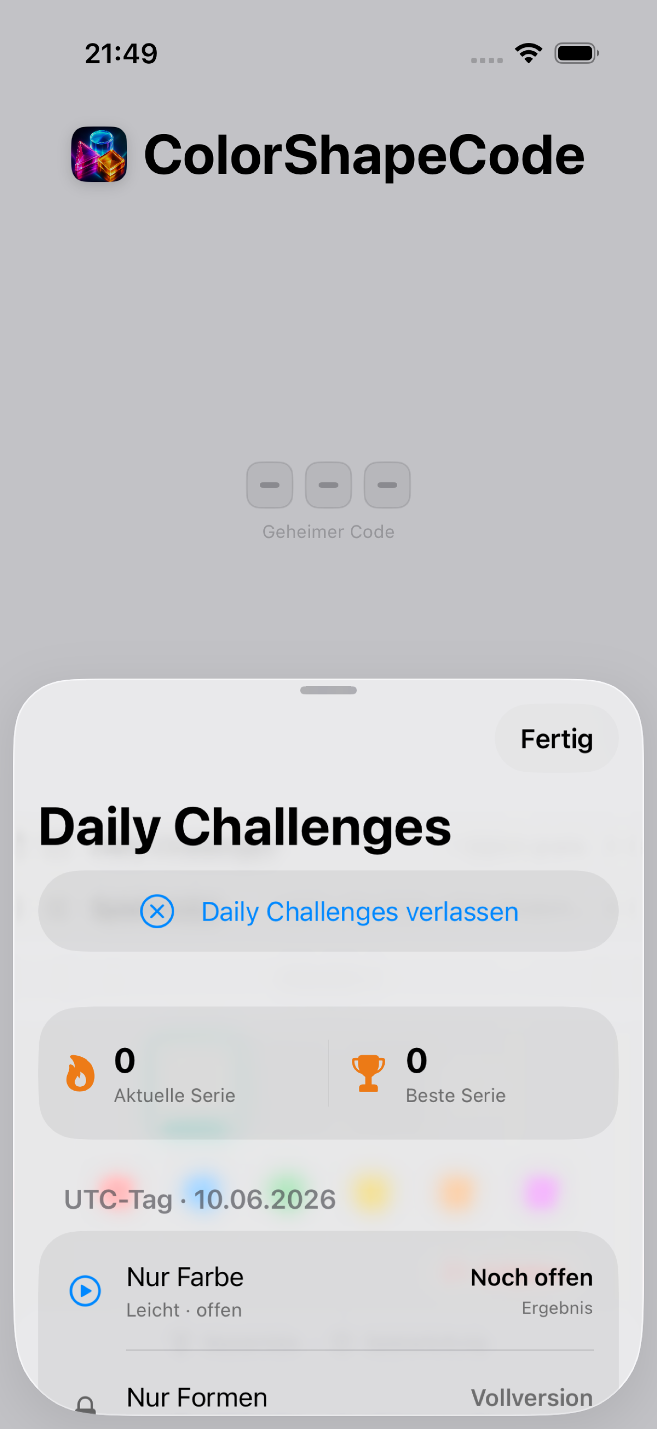 ColorShapeCode Spielbrett auf dem iPhone