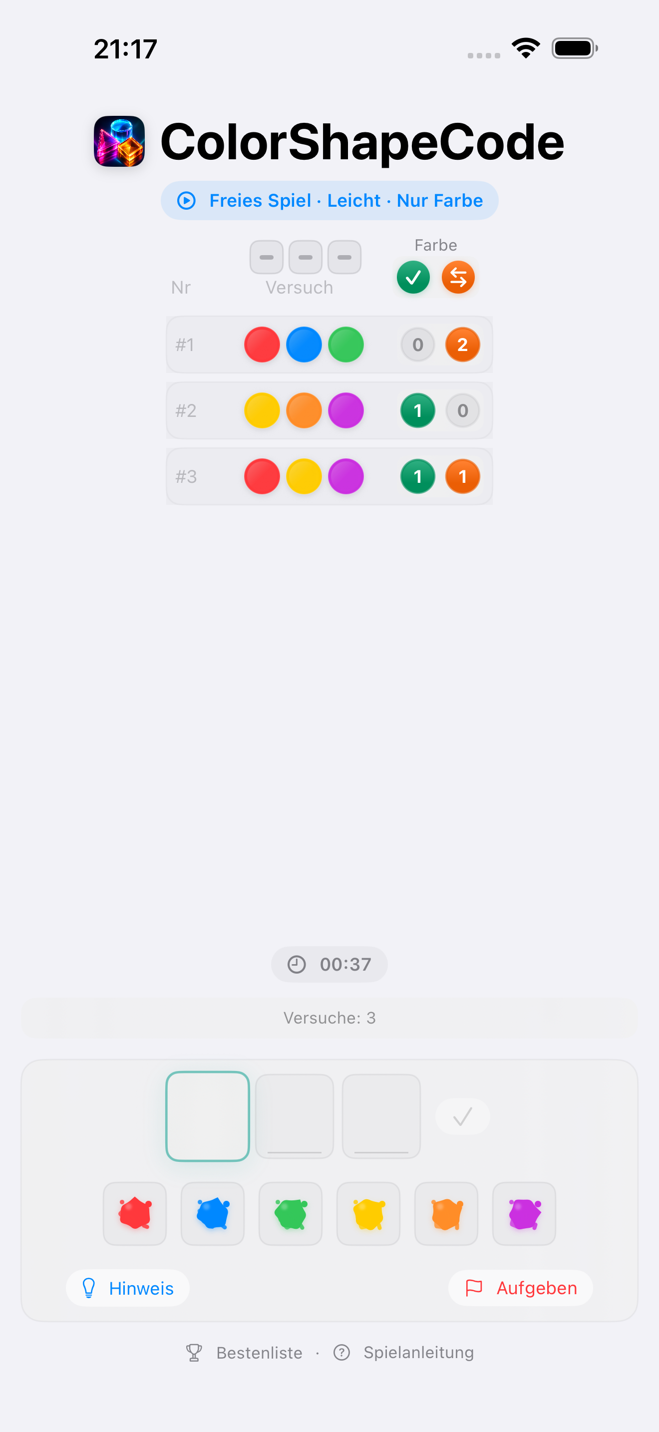 ColorShapeCode Spielbrett auf dem iPhone