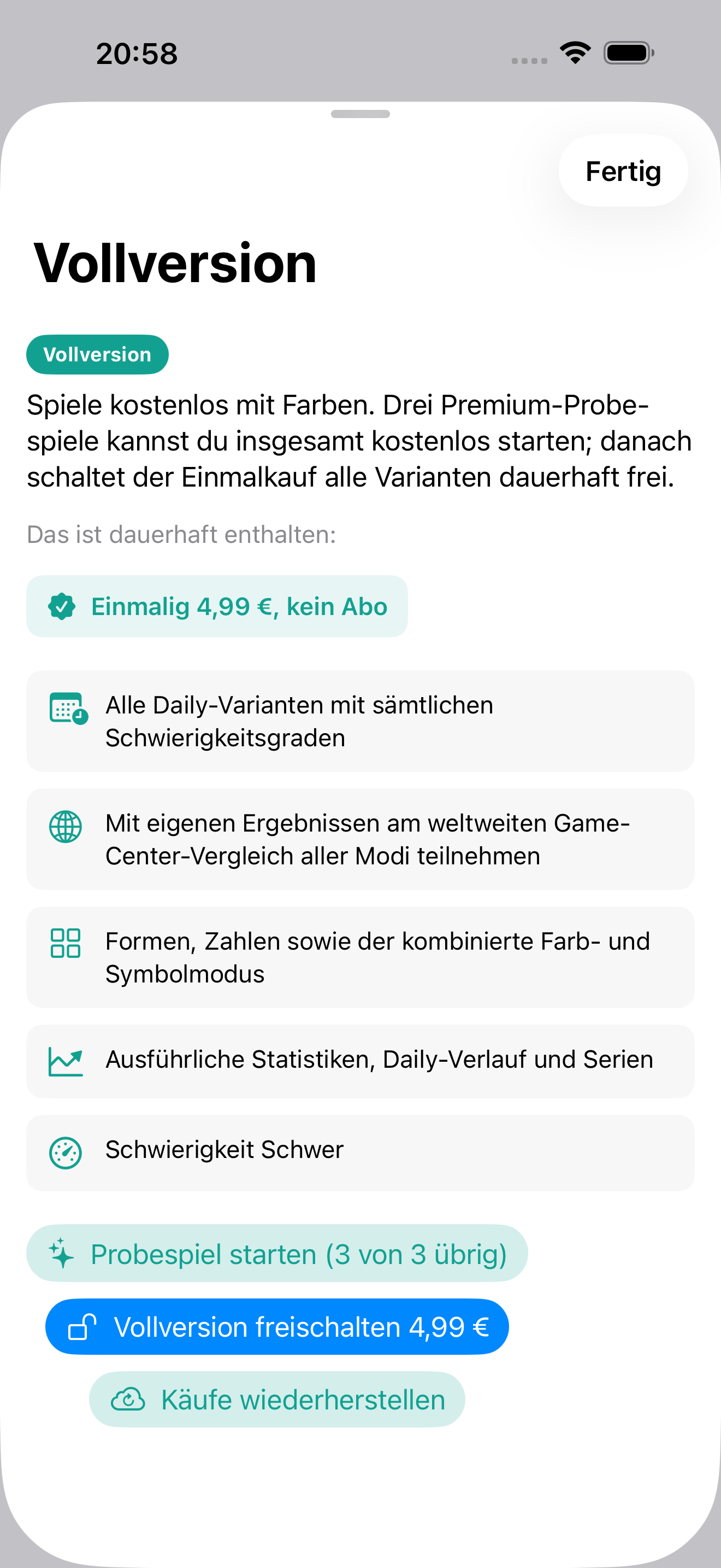 Vollversion von ColorShapeCode auf dem iPhone
