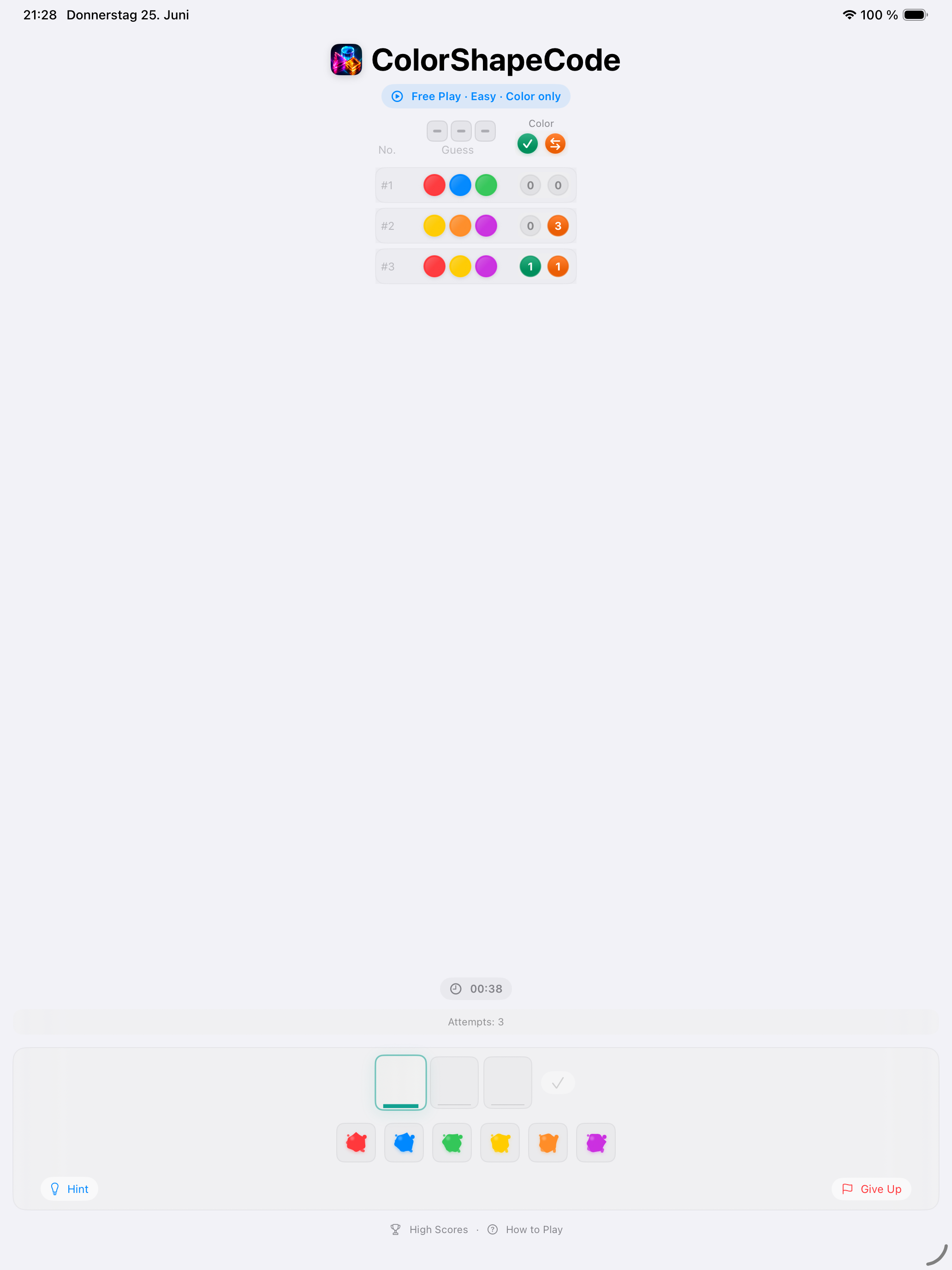 ColorShapeCode game board on iPad