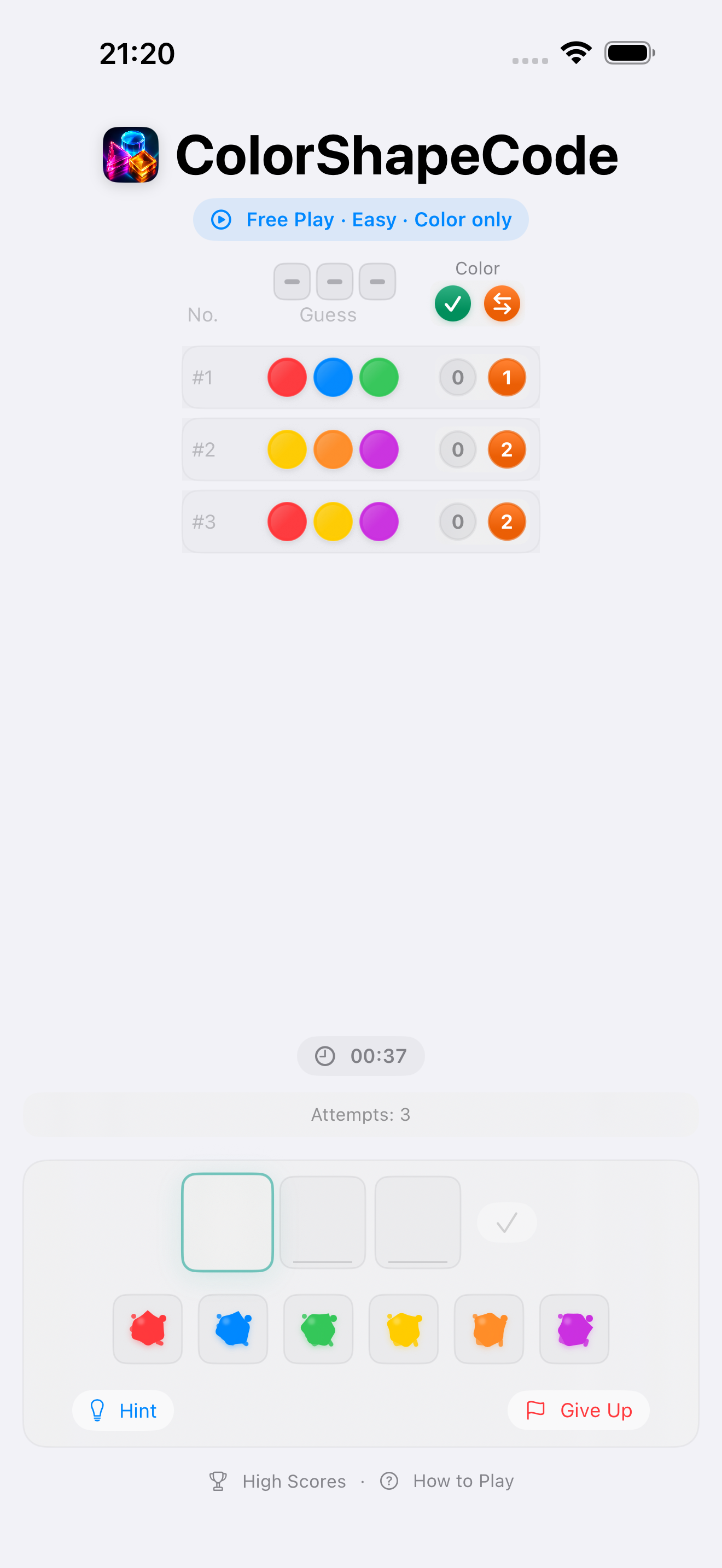 ColorShapeCode game board on iPhone